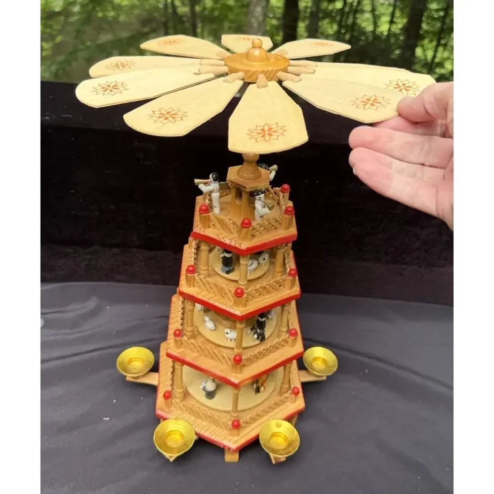 Vintage Lillian Vernon 4 Tier Wood Christmas Spinning Pyramid Complete
